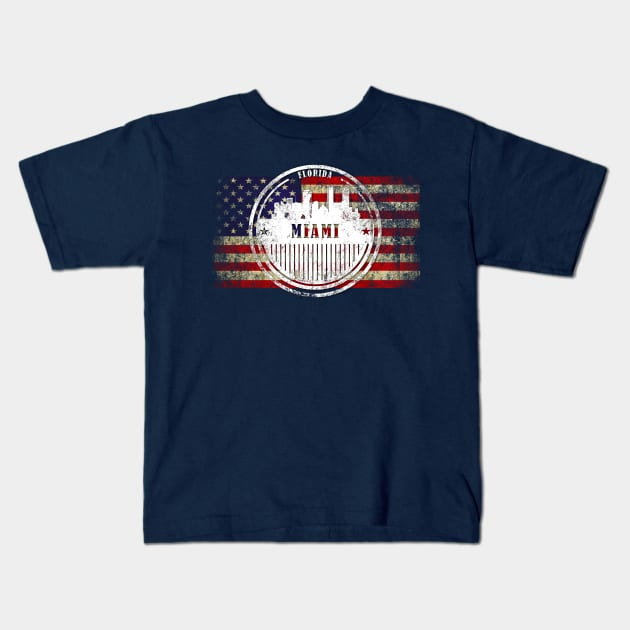 US flag with silhouette Miami City Kids T-Shirt by DimDom